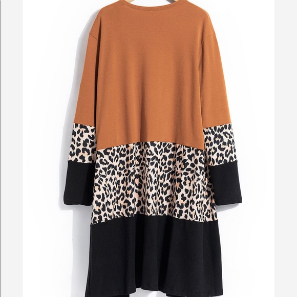 1Left! Black/Leopard/Burnt Orange ColorBlock Sweater Long Cardigan! - Picture 4 of 9